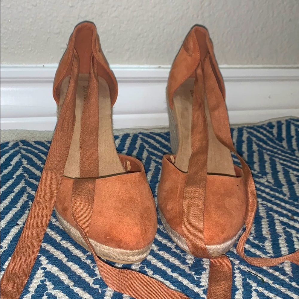 Suede ballerina tie up heels